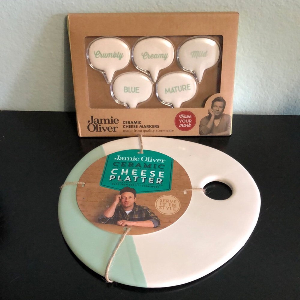 Jamie Oliver ceramic platter and cheese markers